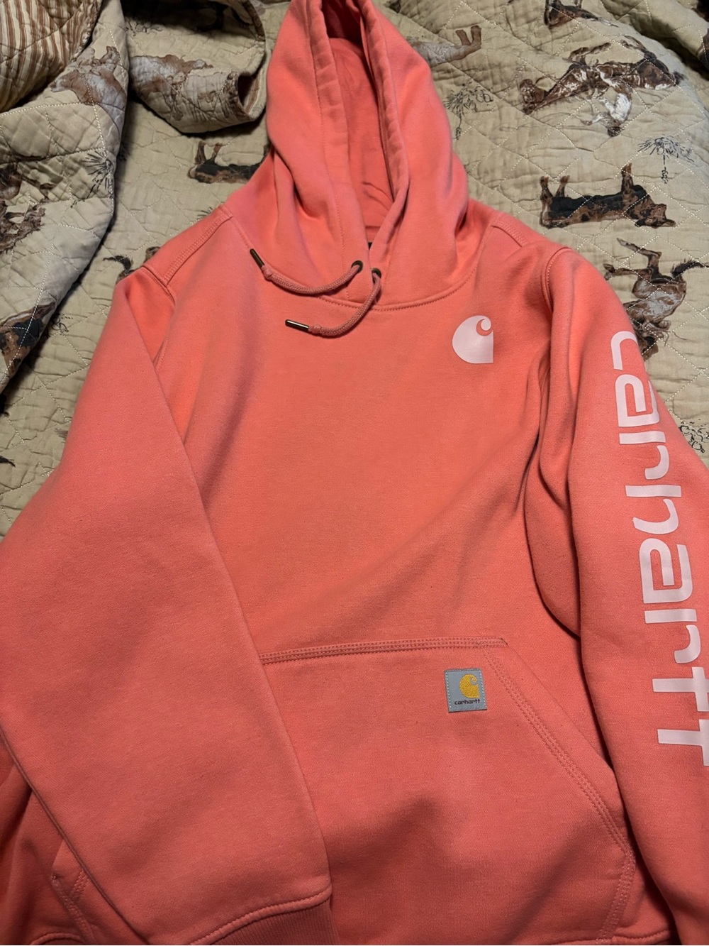 Carhartt Coral-Peach Relaxed Fit Pullover Hoodie